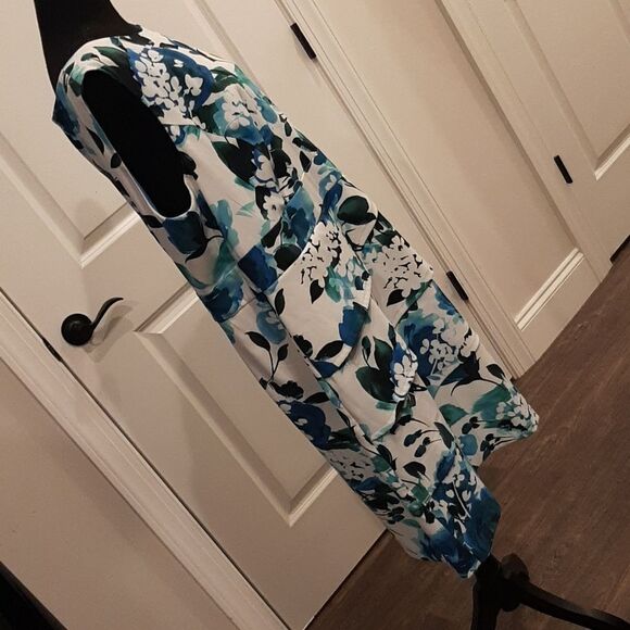 Dressbarn Sleeveless Floral Blue and White Dress - Picture 5 of 11